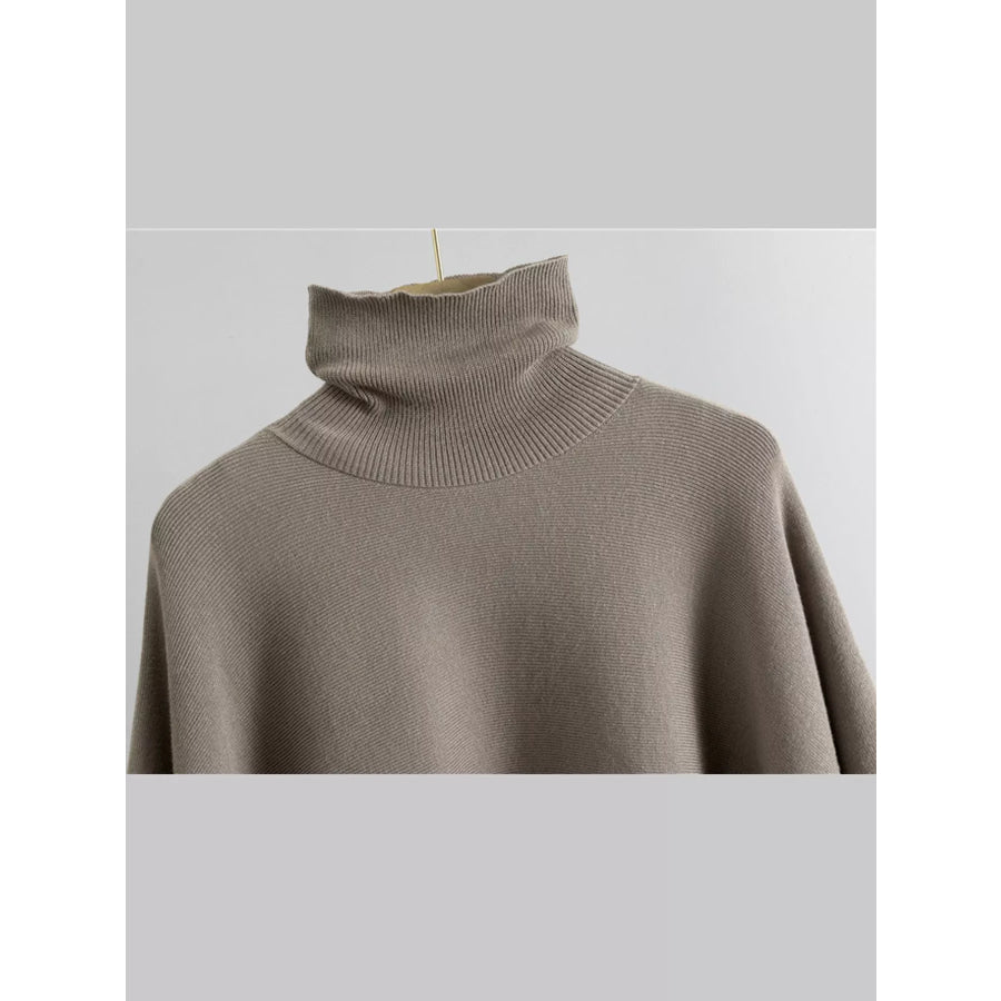 Elegant Turtleneck Poncho Sweater and Wide-Leg Knit Pants Set Apparel Accessories
