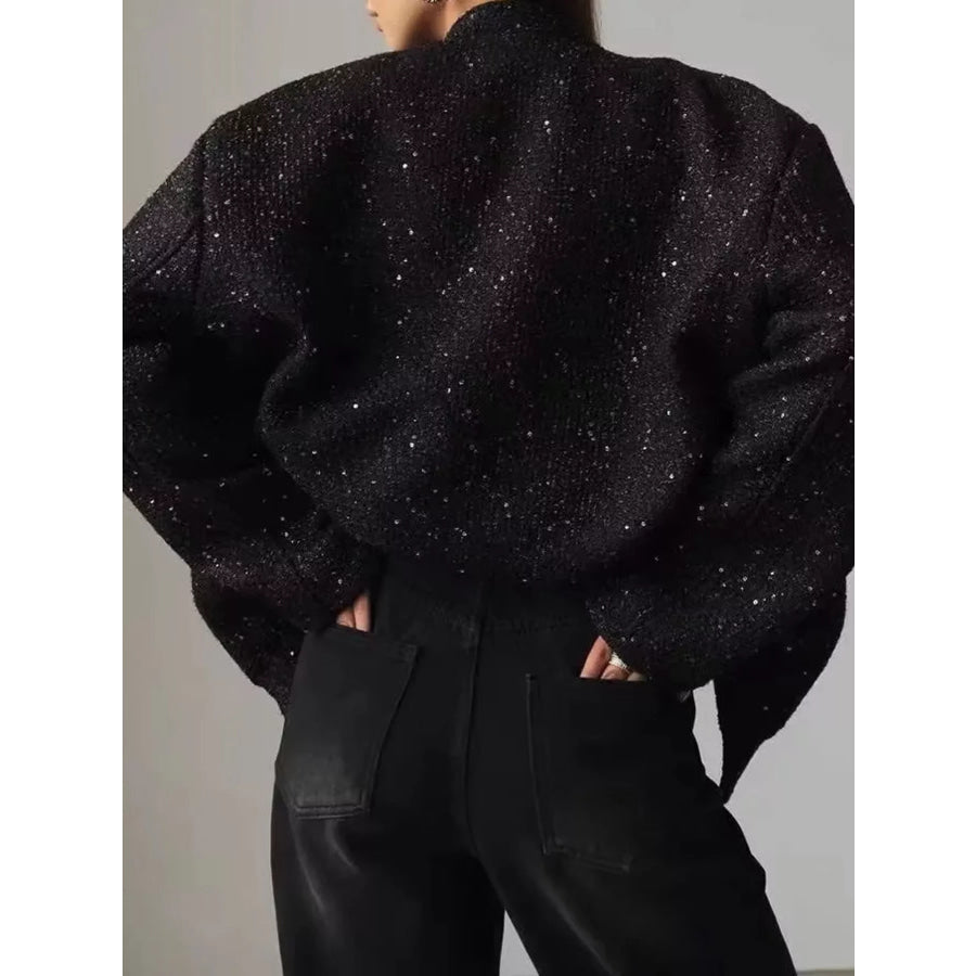 Elegant Tweed Bomber Jacket with Front Pockets Apparel and Accessories