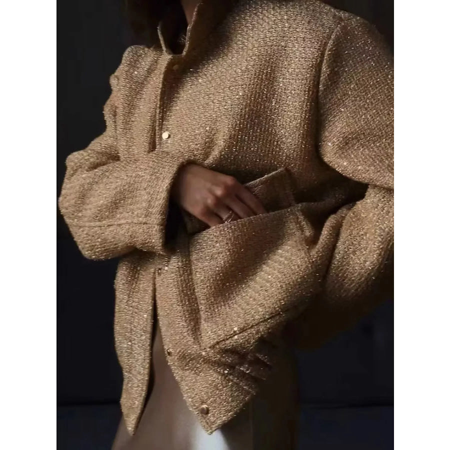 Elegant Tweed Bomber Jacket with Front Pockets Apparel and Accessories