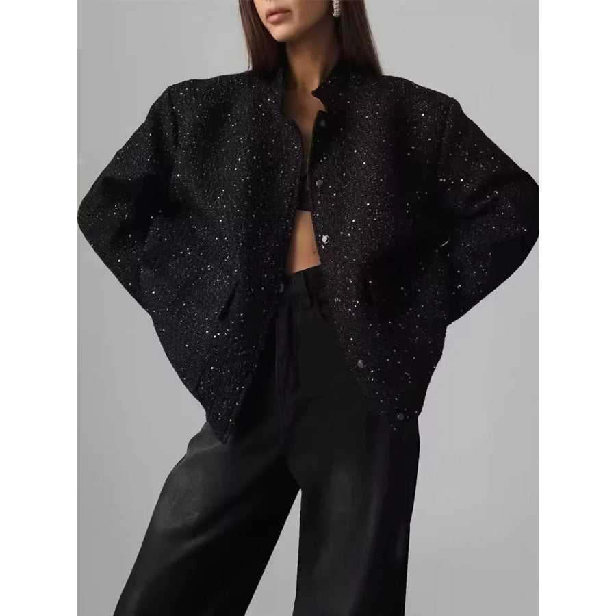 Elegant Tweed Bomber Jacket with Front Pockets Apparel and Accessories