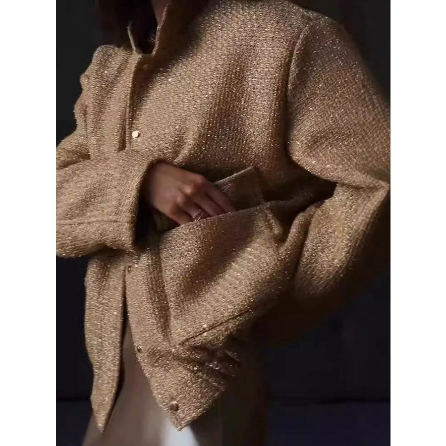 Elegant Tweed Bomber Jacket with Front Pockets Apparel and Accessories