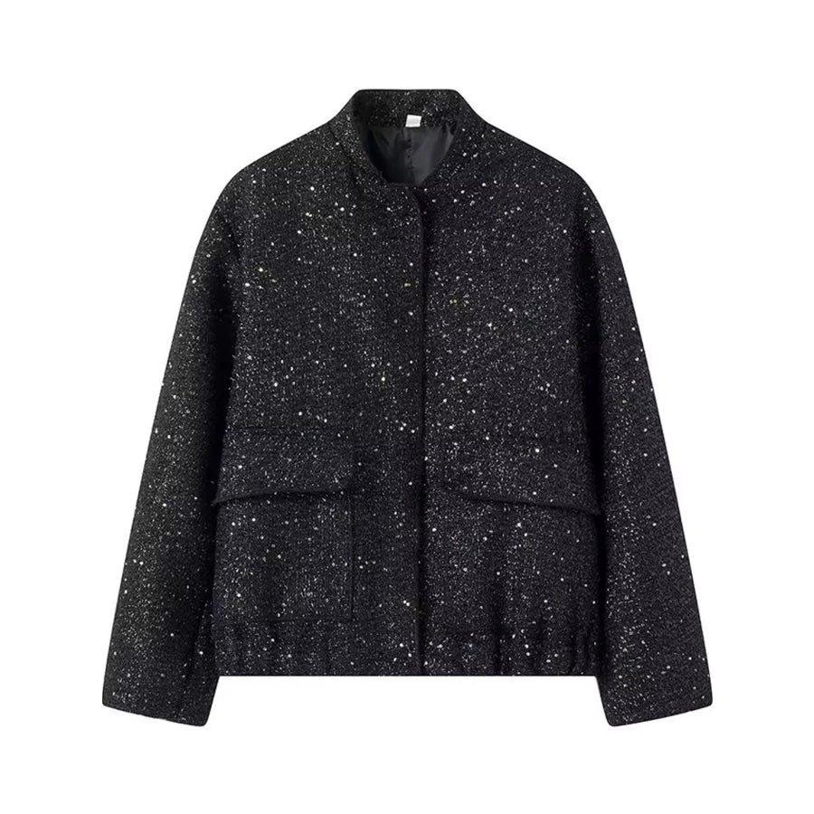 Elegant Tweed Bomber Jacket with Front Pockets Apparel and Accessories