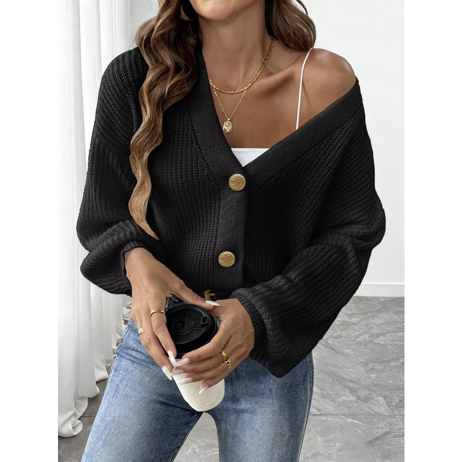 Elegant V-Neck Button-Down Ribbed Knit Cardigan Apparel and Accessories