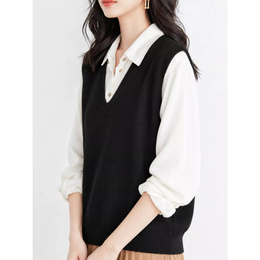 Elegant V-Neck Cropped Sweater Vest Apparel and Accessories