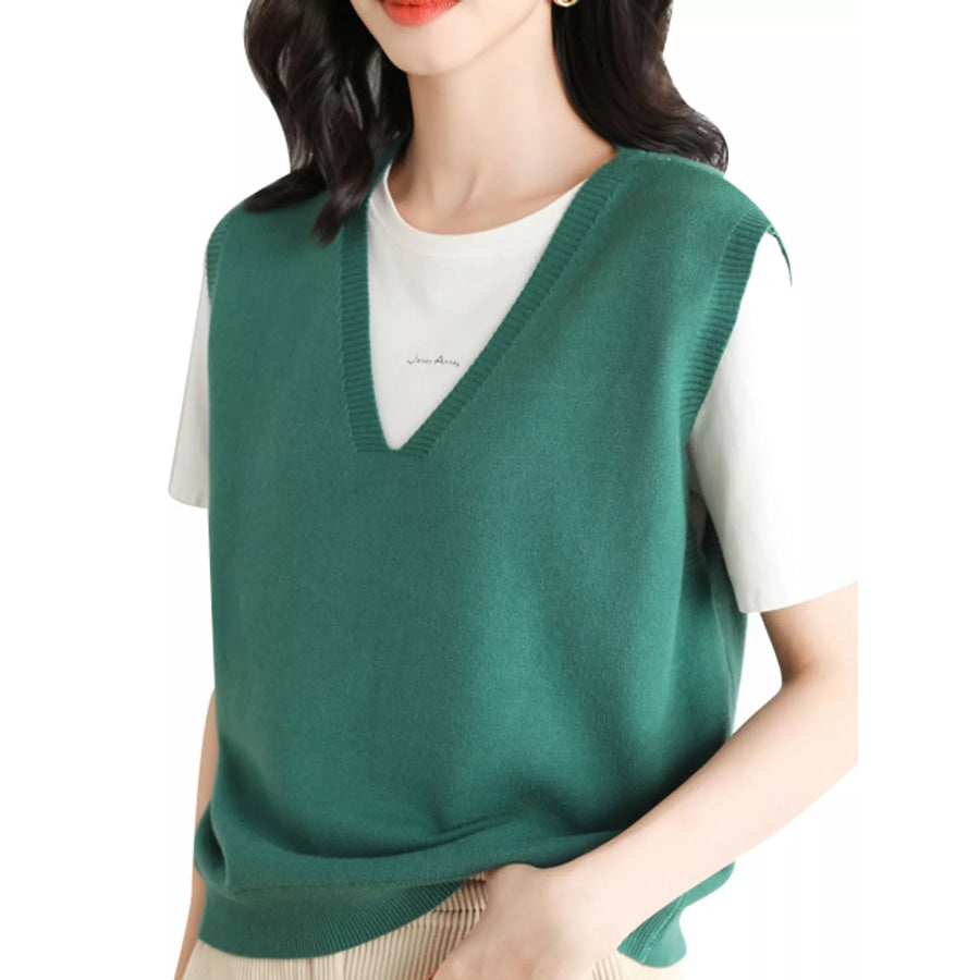 Elegant V-Neck Cropped Sweater Vest Apparel and Accessories