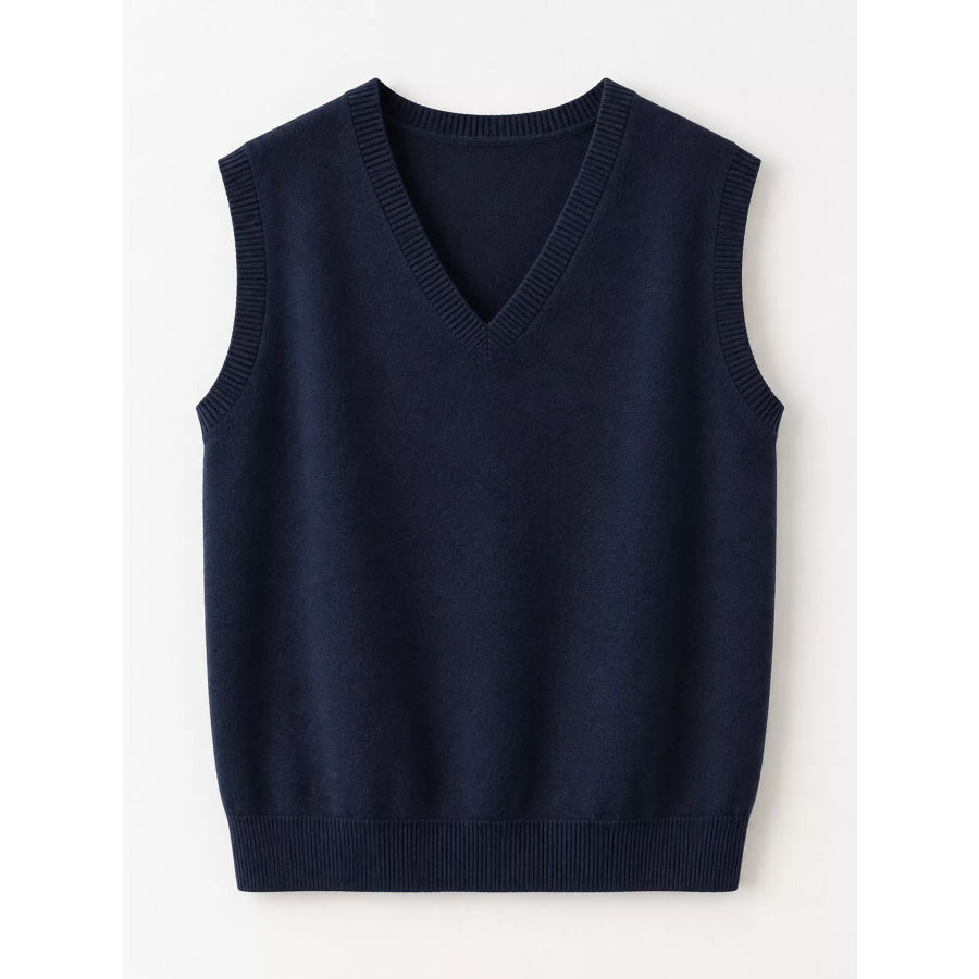 Elegant V-Neck Cropped Sweater Vest Apparel and Accessories