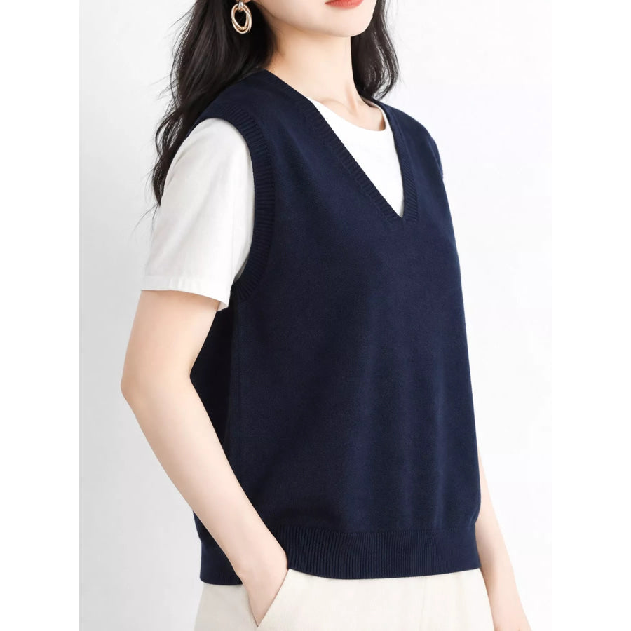 Elegant V-Neck Cropped Sweater Vest Apparel and Accessories