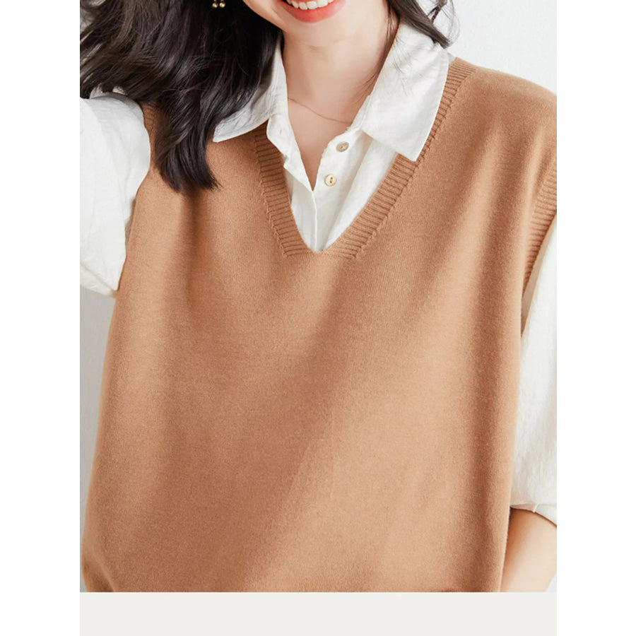 Elegant V-Neck Cropped Sweater Vest Apparel and Accessories