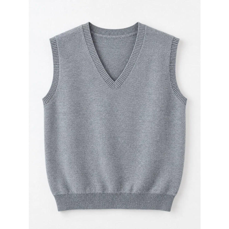 Elegant V-Neck Cropped Sweater Vest Apparel and Accessories
