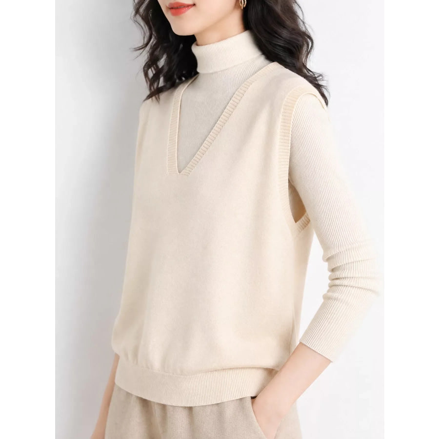 Elegant V-Neck Cropped Sweater Vest Apparel and Accessories