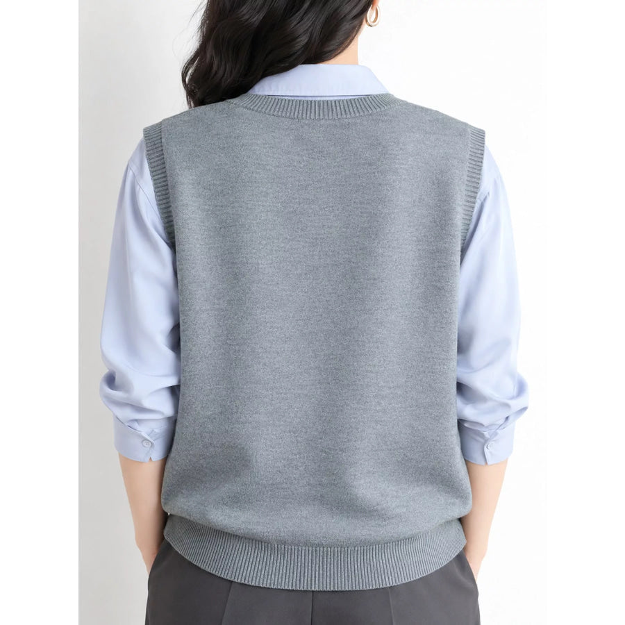 Elegant V-Neck Cropped Sweater Vest Apparel and Accessories
