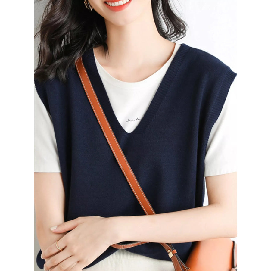 Elegant V-Neck Cropped Sweater Vest Apparel and Accessories