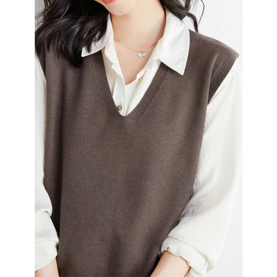 Elegant V-Neck Cropped Sweater Vest Apparel and Accessories