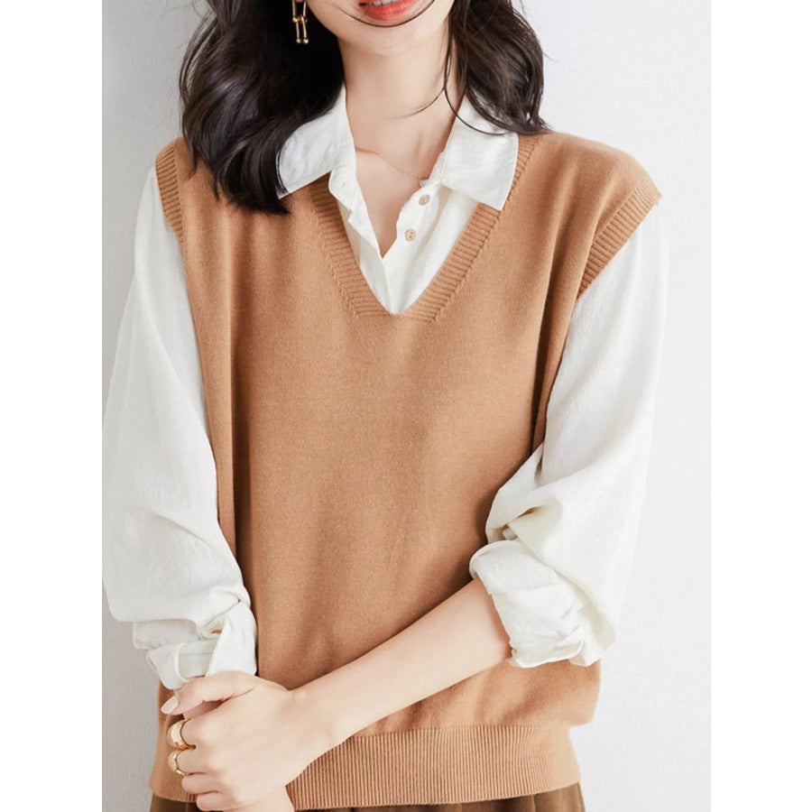 Elegant V-Neck Cropped Sweater Vest Apparel and Accessories