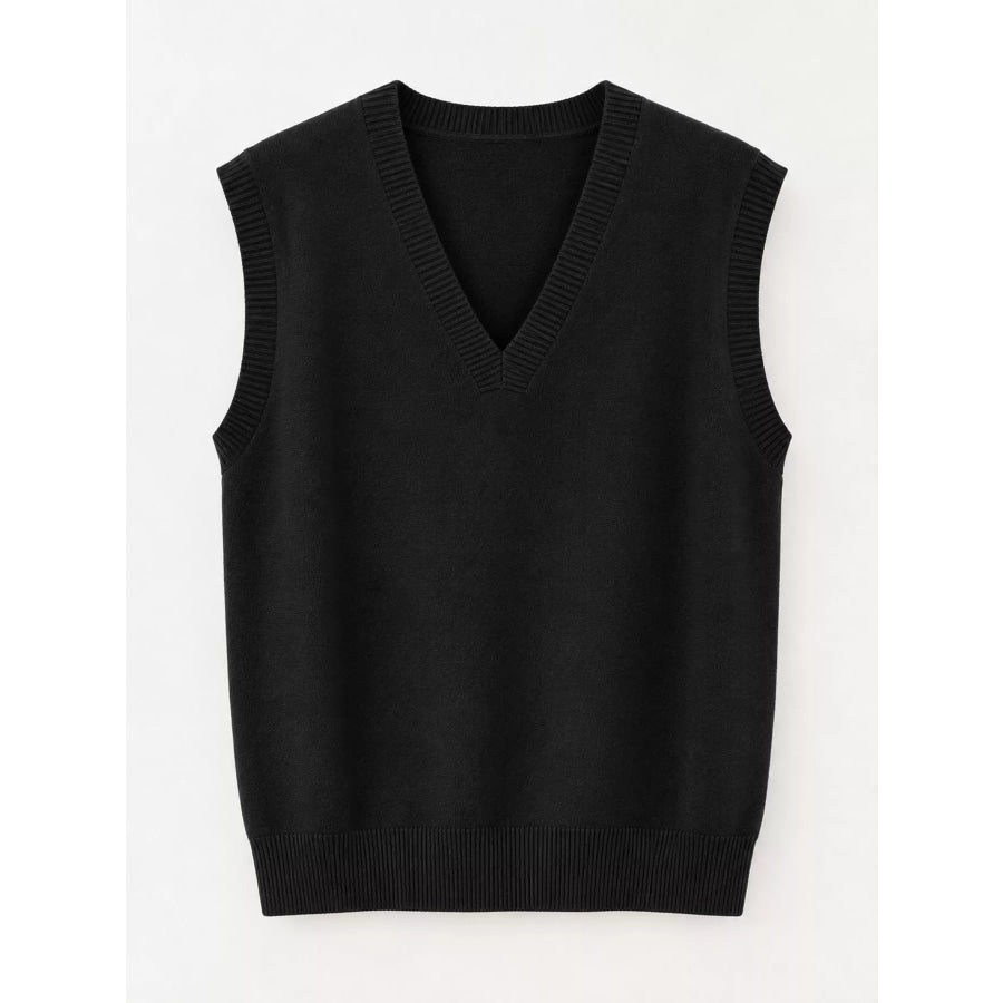 Elegant V-Neck Cropped Sweater Vest Apparel and Accessories