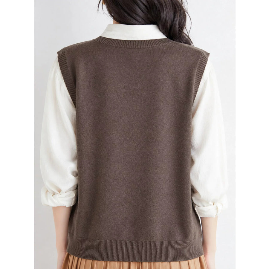 Elegant V-Neck Cropped Sweater Vest Apparel and Accessories
