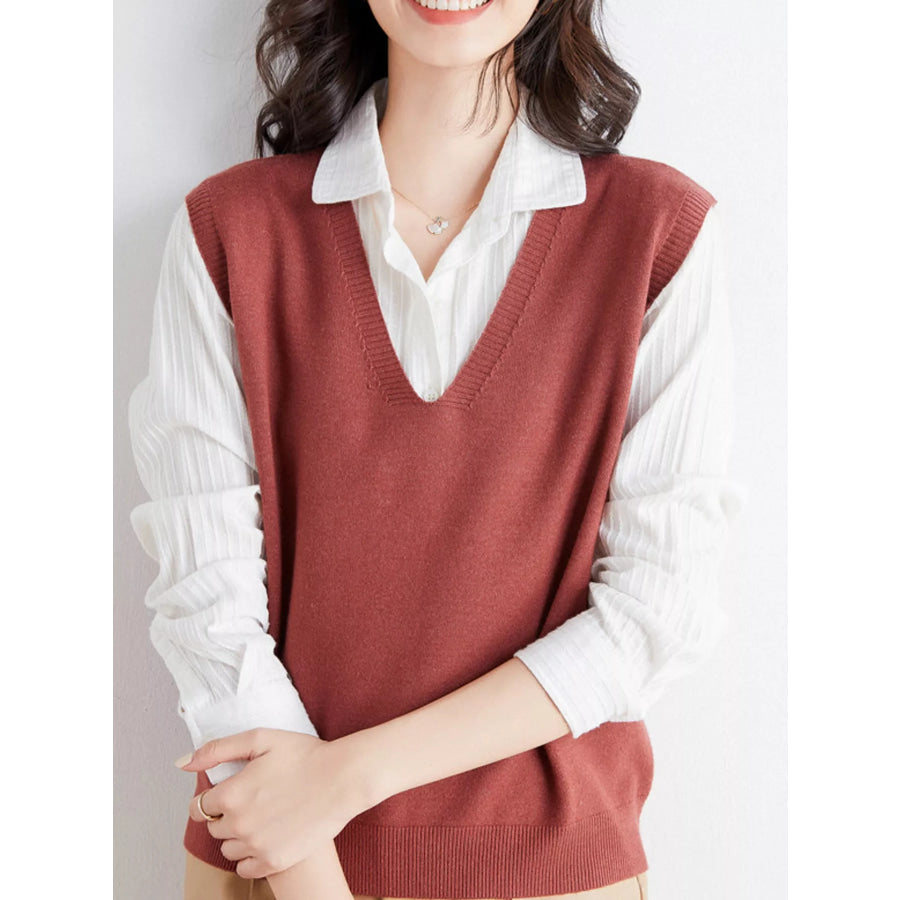 Elegant V-Neck Cropped Sweater Vest Apparel and Accessories
