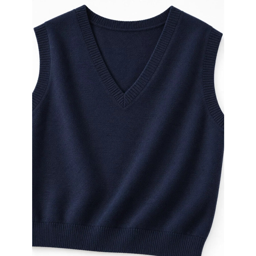 Elegant V-Neck Cropped Sweater Vest Apparel and Accessories