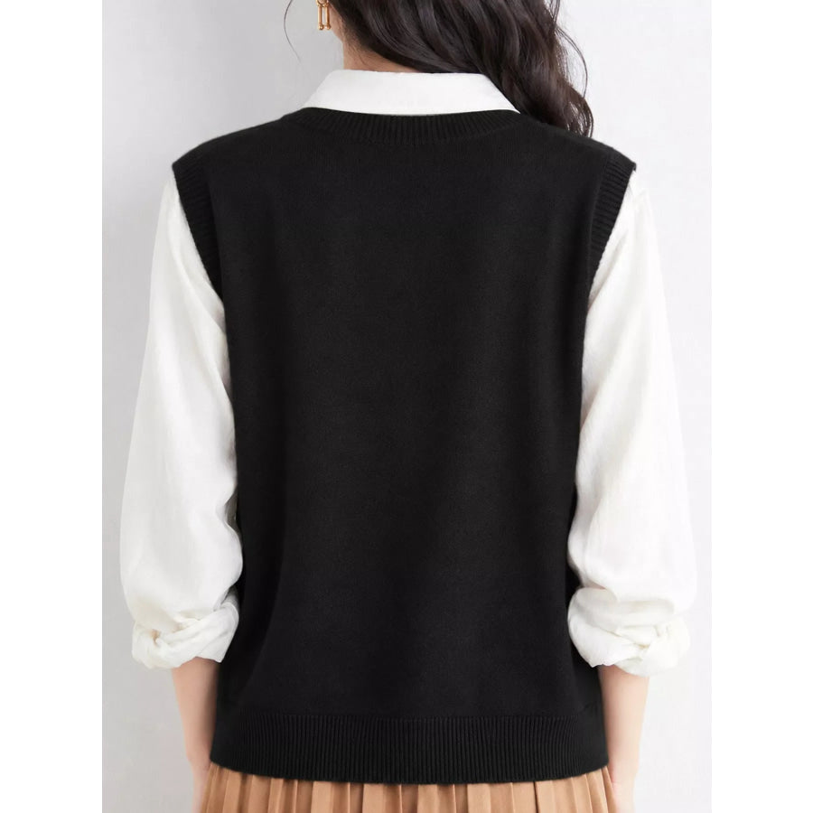 Elegant V-Neck Cropped Sweater Vest Apparel and Accessories