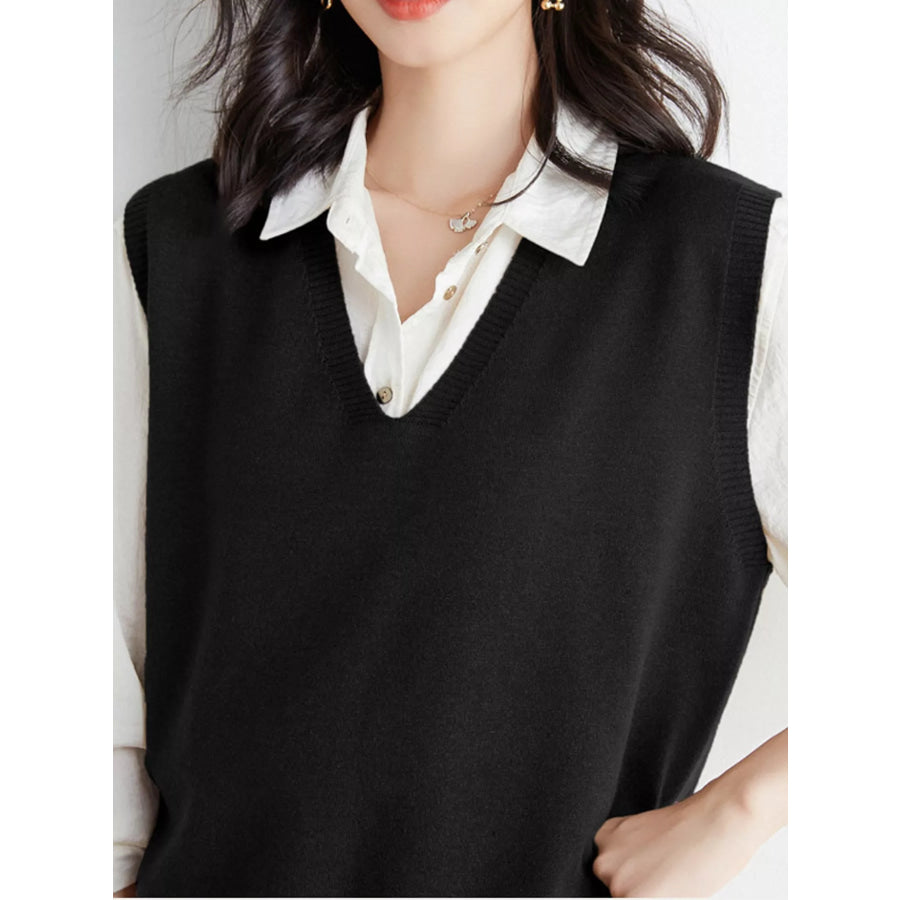 Elegant V-Neck Cropped Sweater Vest Apparel and Accessories