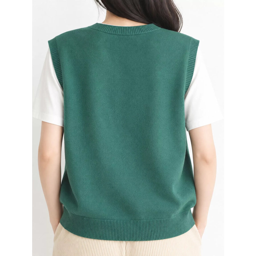 Elegant V-Neck Cropped Sweater Vest Apparel and Accessories