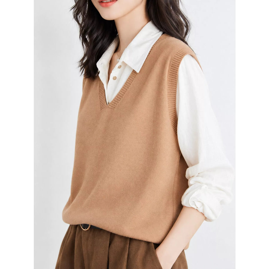 Elegant V-Neck Cropped Sweater Vest Apparel and Accessories