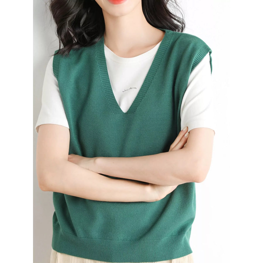 Elegant V-Neck Cropped Sweater Vest Apparel and Accessories