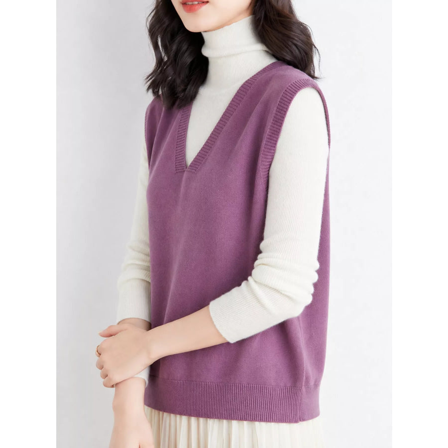 Elegant V-Neck Cropped Sweater Vest Apparel and Accessories