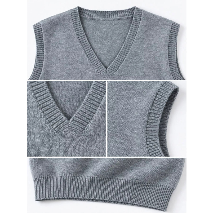 Elegant V-Neck Cropped Sweater Vest Apparel and Accessories