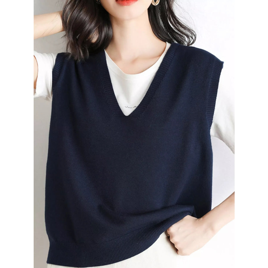 Elegant V-Neck Cropped Sweater Vest Apparel and Accessories