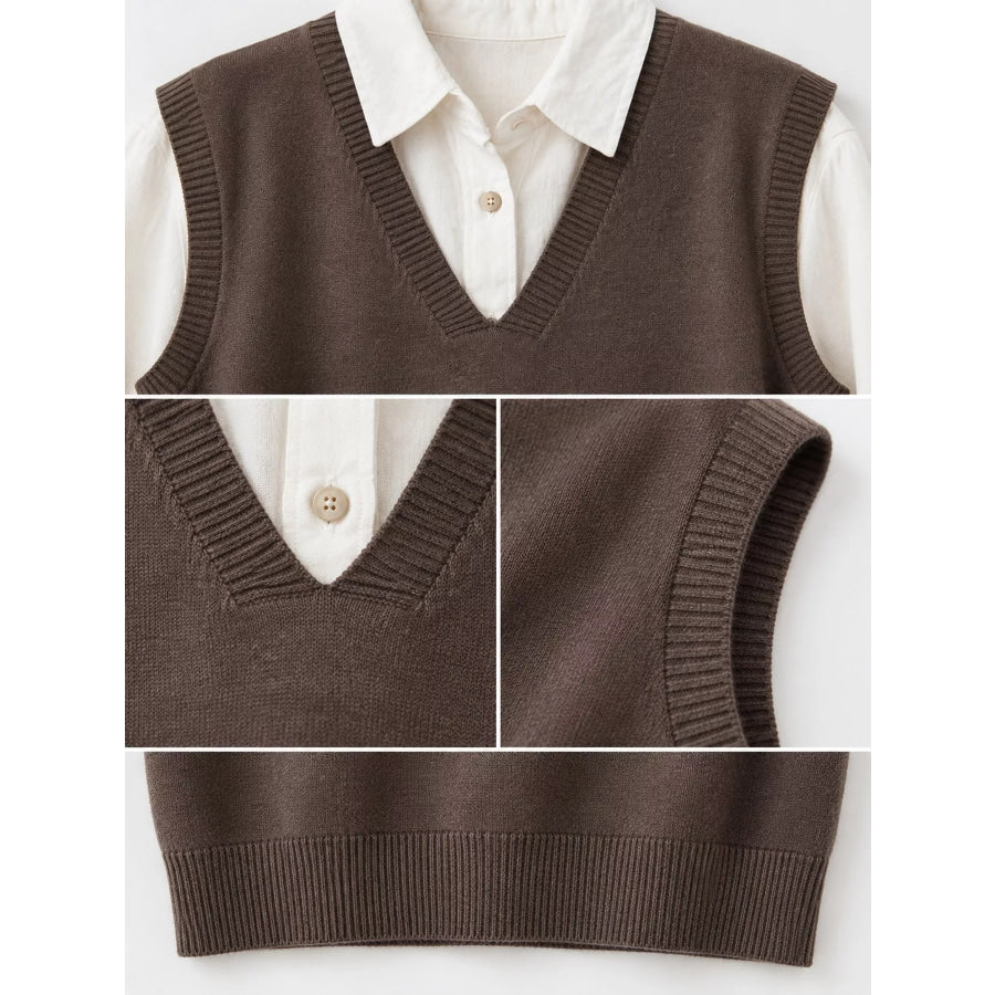 Elegant V-Neck Cropped Sweater Vest Apparel and Accessories