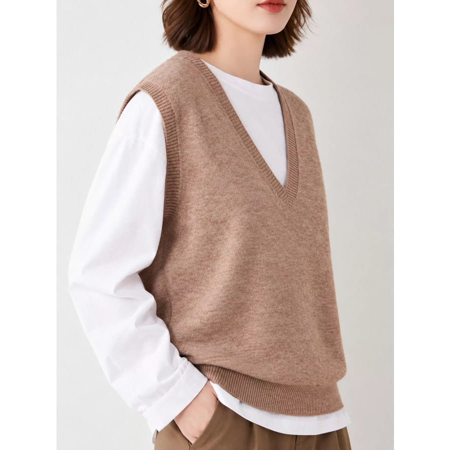 Elegant V-Neck Cropped Sweater Vest Apparel and Accessories