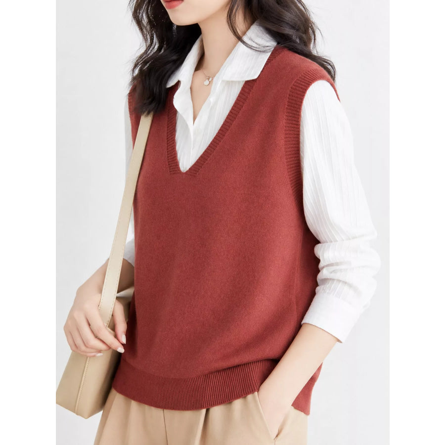 Elegant V-Neck Cropped Sweater Vest Apparel and Accessories