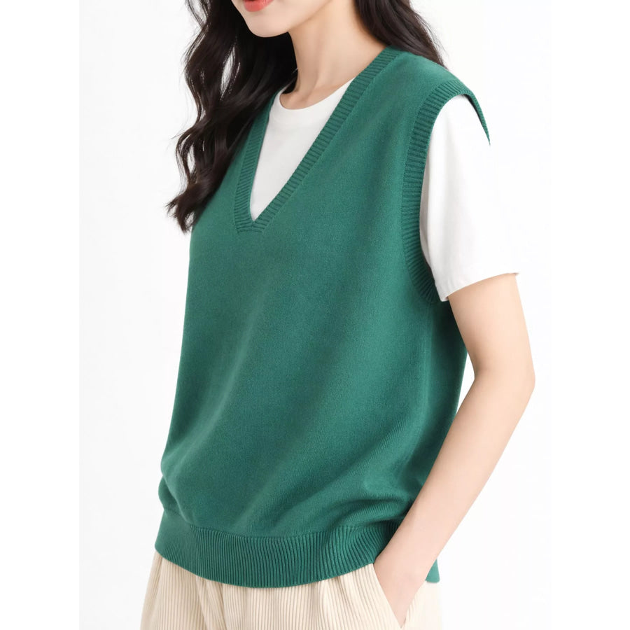 Elegant V-Neck Cropped Sweater Vest Apparel and Accessories