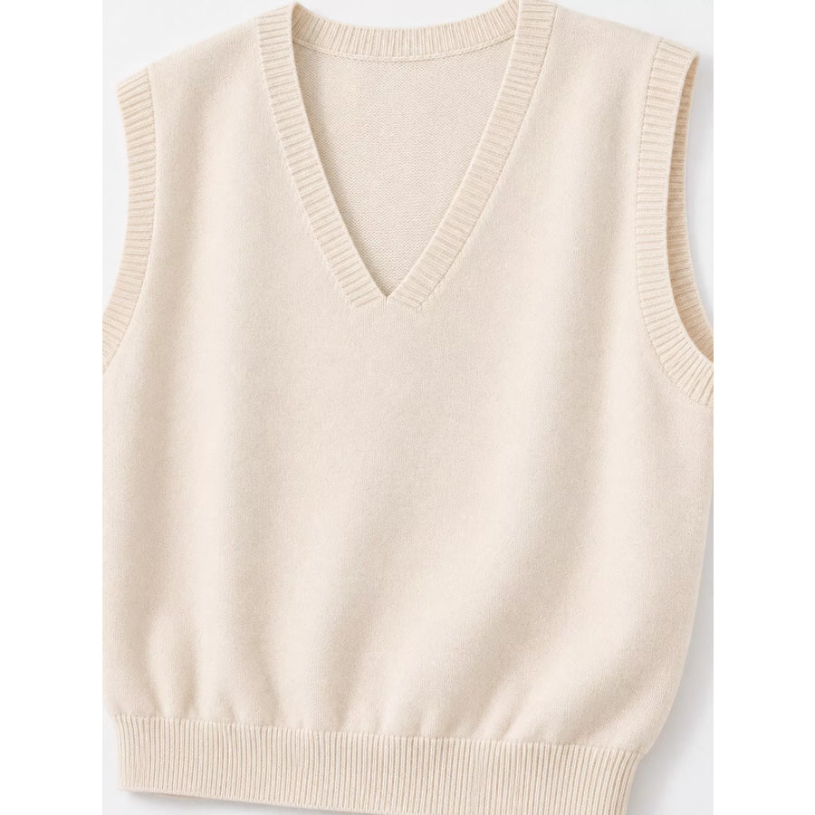 Elegant V-Neck Cropped Sweater Vest Apparel and Accessories