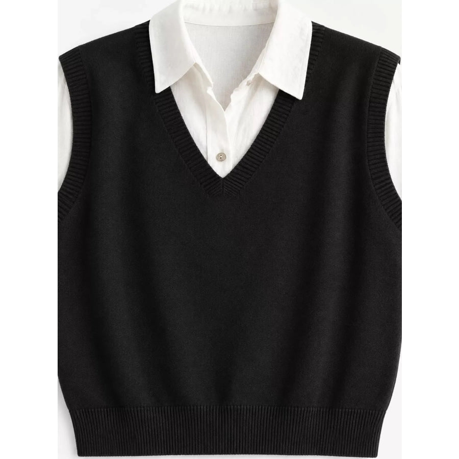 Elegant V-Neck Cropped Sweater Vest Apparel and Accessories