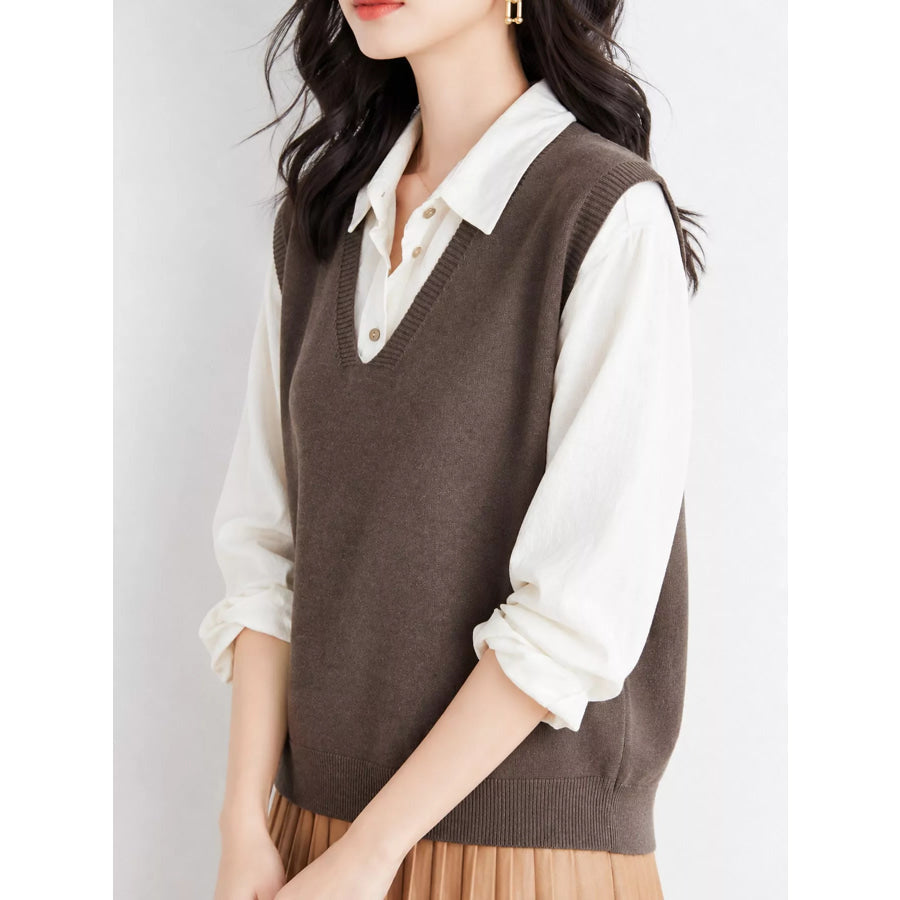 Elegant V-Neck Cropped Sweater Vest Apparel and Accessories