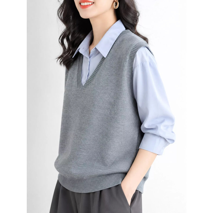 Elegant V-Neck Cropped Sweater Vest Apparel and Accessories