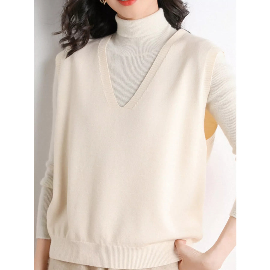 Elegant V-Neck Cropped Sweater Vest Beige / S Apparel and Accessories