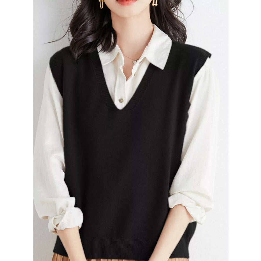 Elegant V-Neck Cropped Sweater Vest Black / S Apparel and Accessories