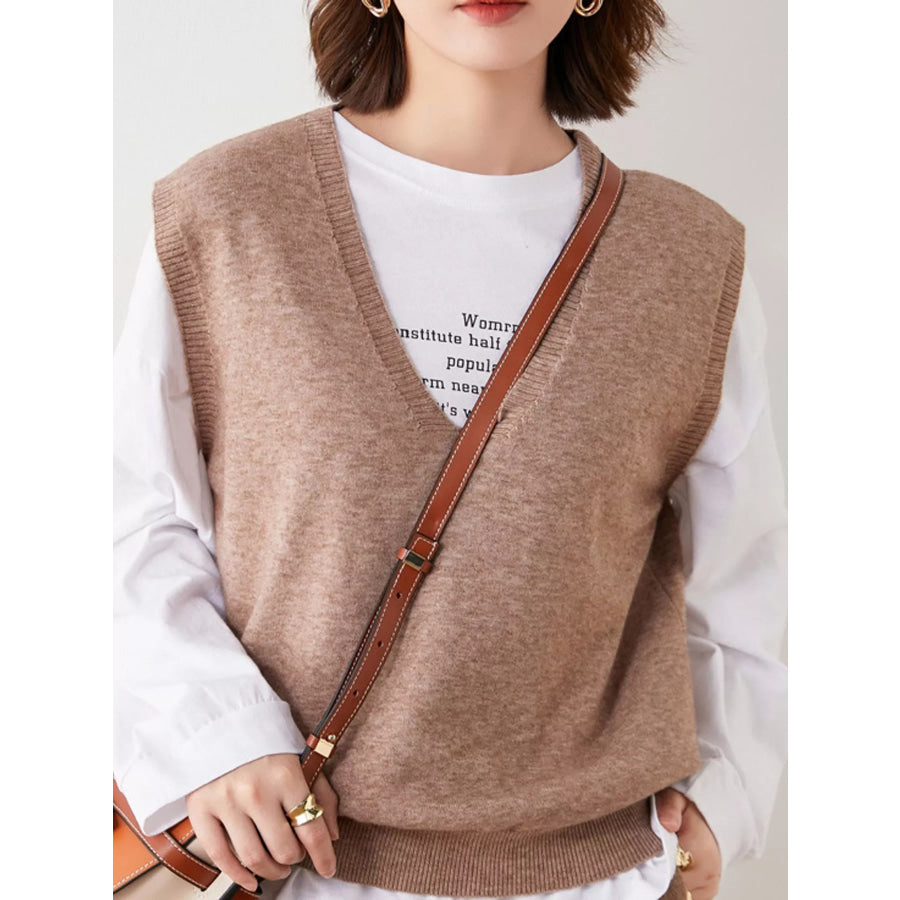 Elegant V-Neck Cropped Sweater Vest Camel / S Apparel and Accessories