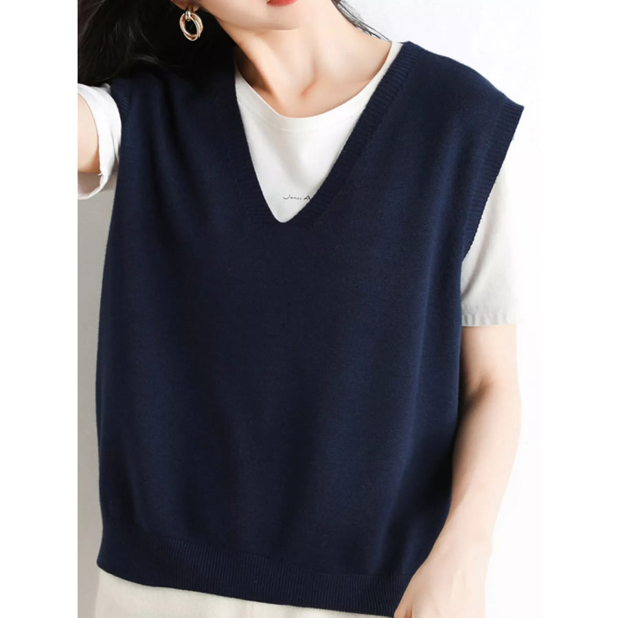 Elegant V-Neck Cropped Sweater Vest Navy / S Apparel and Accessories