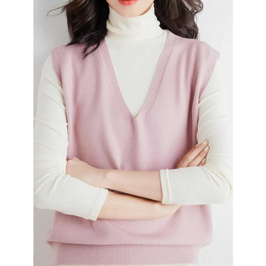 Elegant V-Neck Cropped Sweater Vest Pink / S Apparel and Accessories