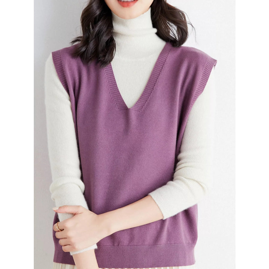 Elegant V-Neck Cropped Sweater Vest Purple / S Apparel and Accessories
