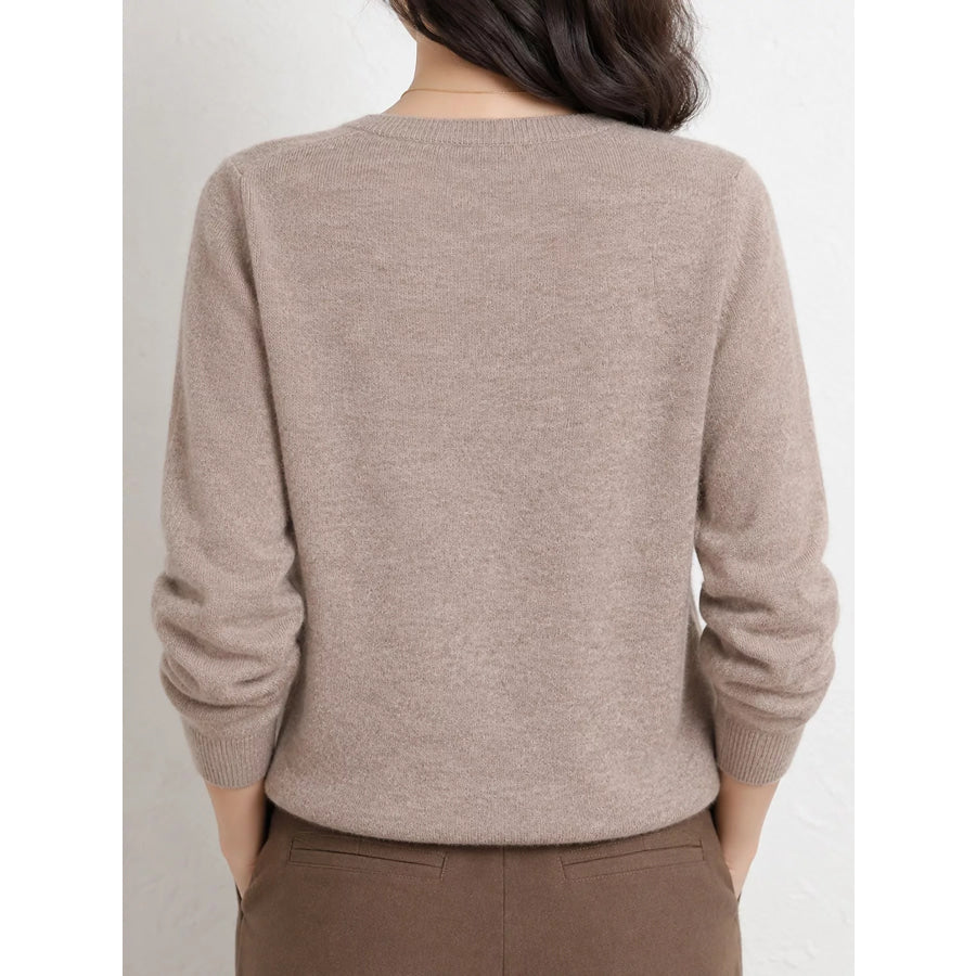 Elegant V-Neck Long Sleeve Soft Knit Top Apparel and Accessories