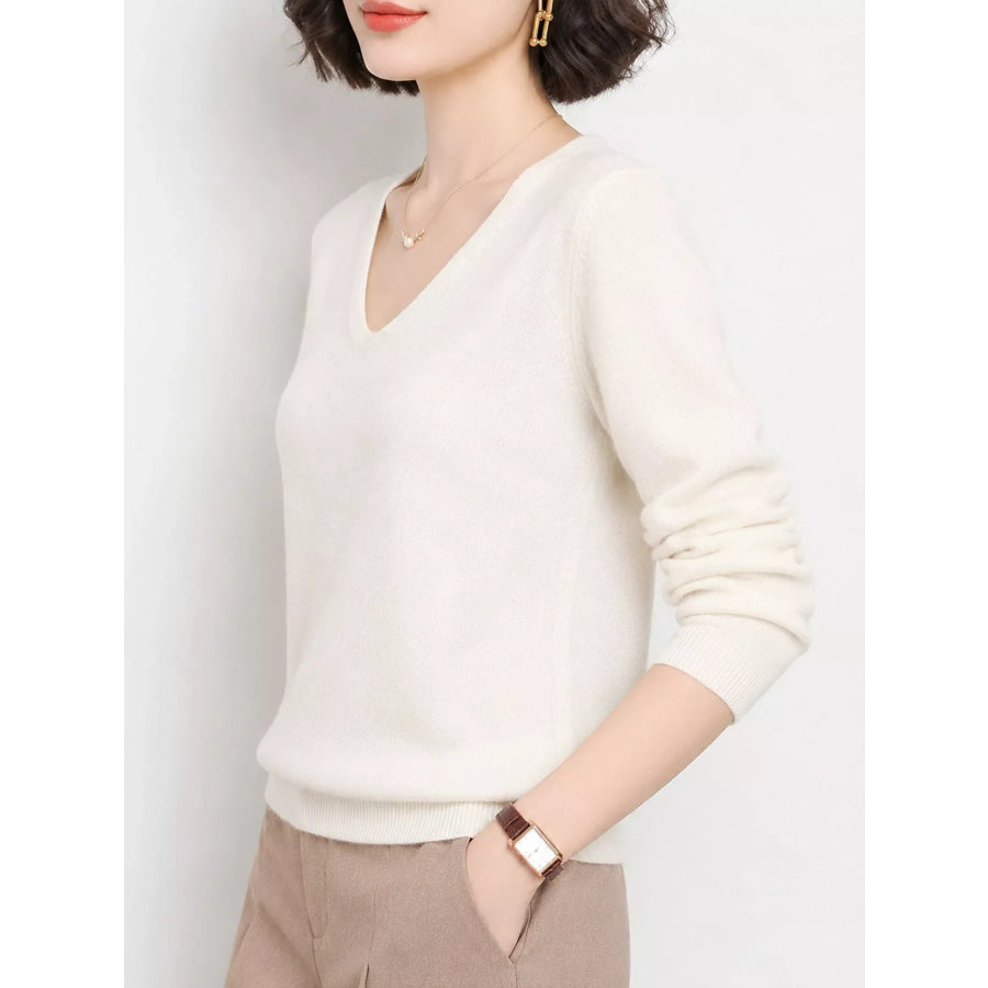 Elegant V-Neck Long Sleeve Soft Knit Top Apparel and Accessories