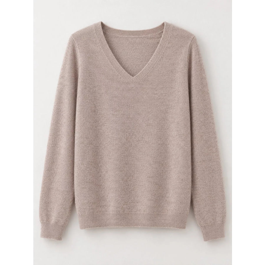 Elegant V-Neck Long Sleeve Soft Knit Top Apparel and Accessories