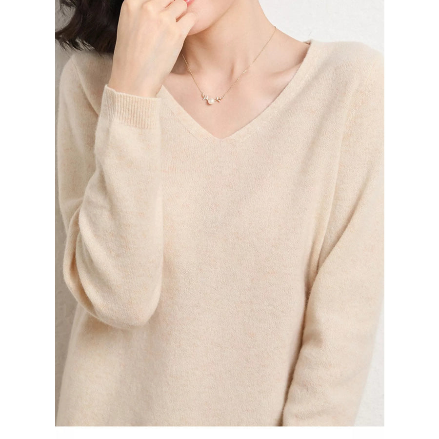 Elegant V-Neck Long Sleeve Soft Knit Top Apparel and Accessories
