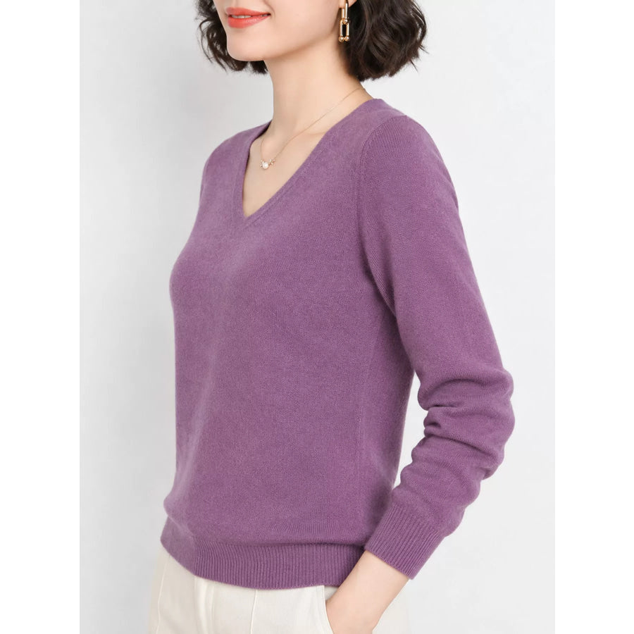 Elegant V-Neck Long Sleeve Soft Knit Top Apparel and Accessories