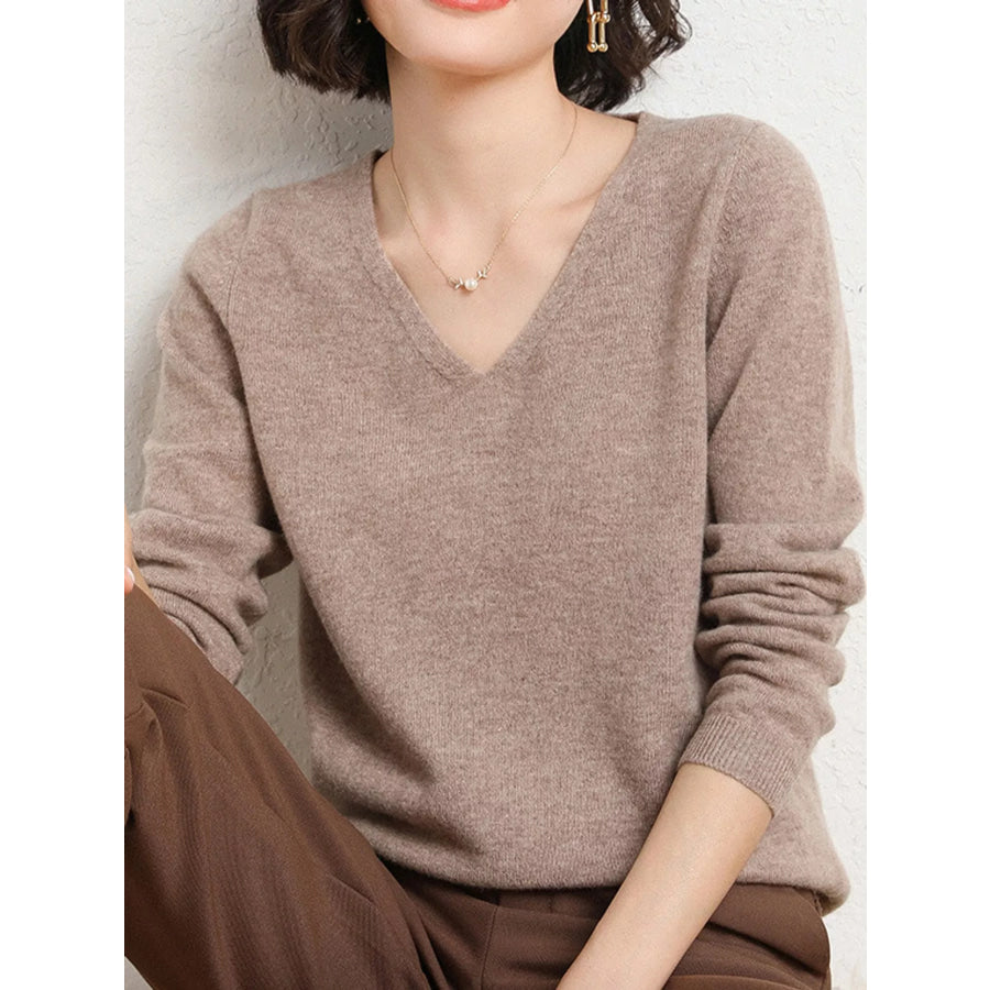 Elegant V-Neck Long Sleeve Soft Knit Top Apparel and Accessories